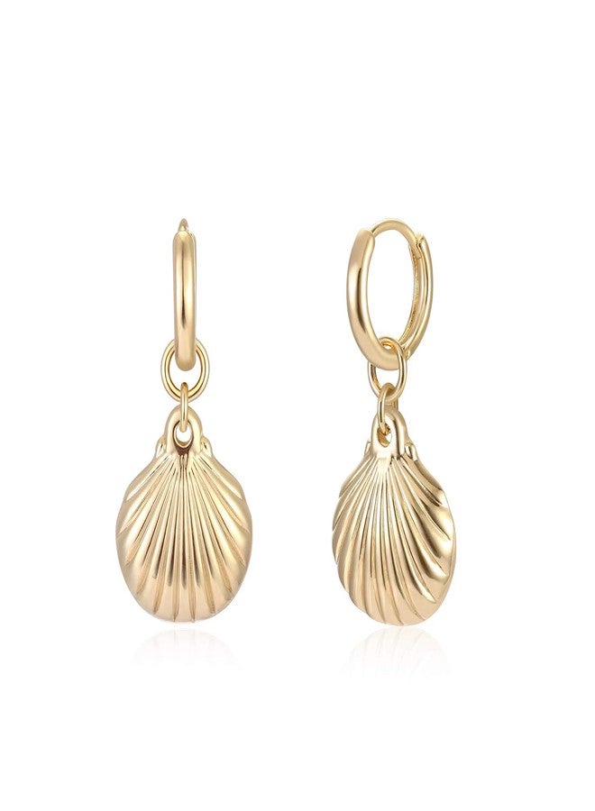 MYEARS Women Clam Shell Earrings Gold Huggie Hoop Dangle Drop 14K Gold Plated Small Simple Hypoallergenic Everyday Summer Boho Beach Jewelry - Image 1
